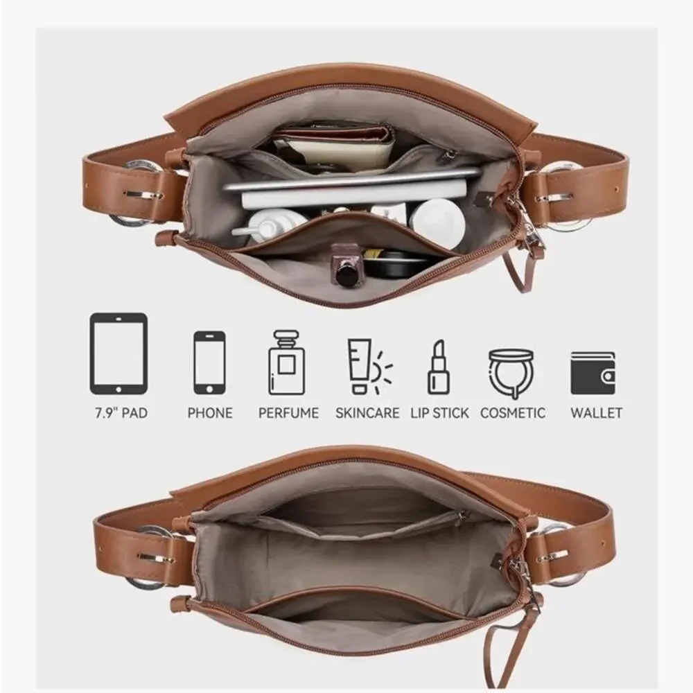 NWOT Elegant Brown Vegan Leather Shoulder Bag